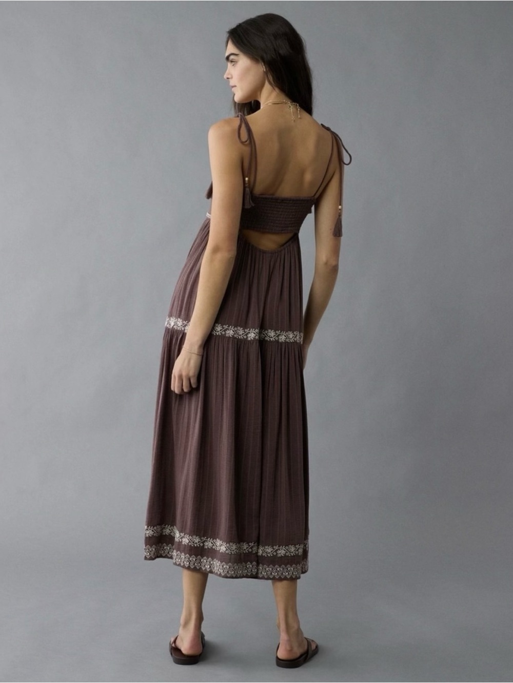 American Eagle Outfitters Brown Embroidered Maxi Dress - Picture 3 of 11